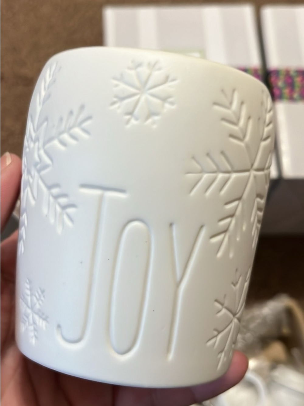 White 'JOY' Snowflake Holiday Candle Holder